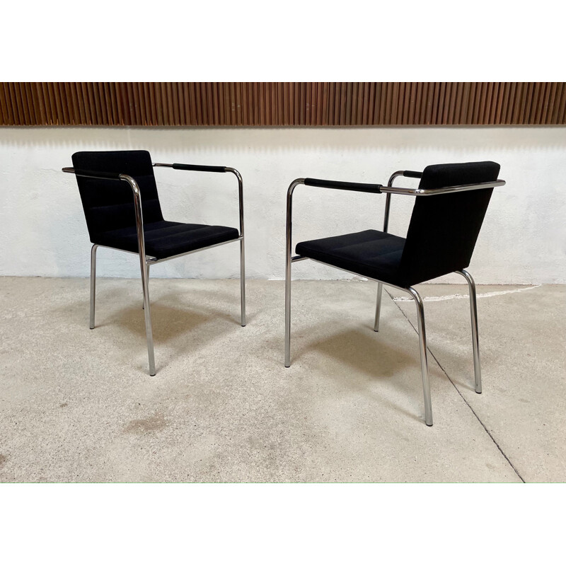 Pair of Swedish minimalist vintage steel tube "Cinema" armchairs by Gunilla Allard for Lammhults, 1990s