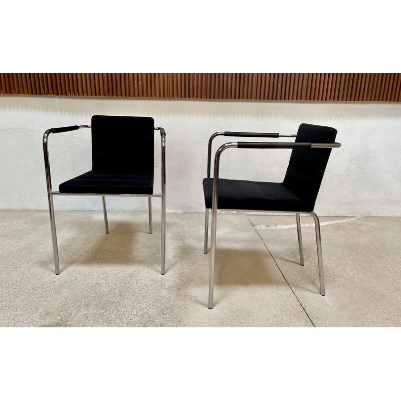 Pair of Swedish minimalist vintage steel tube "Cinema" armchairs by Gunilla Allard for Lammhults, 1990s