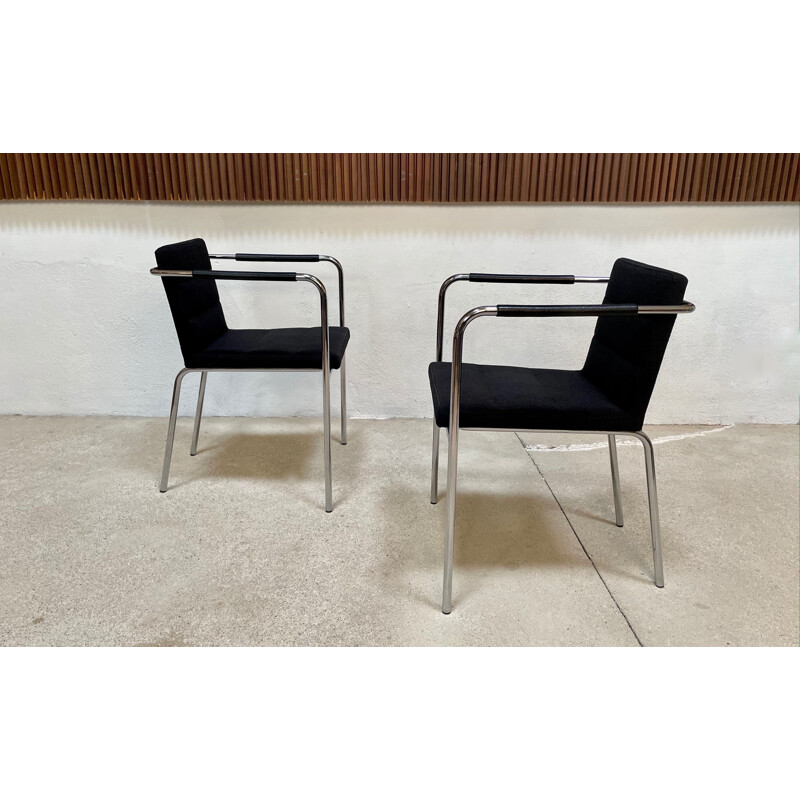 Pair of Swedish minimalist vintage steel tube "Cinema" armchairs by Gunilla Allard for Lammhults, 1990s