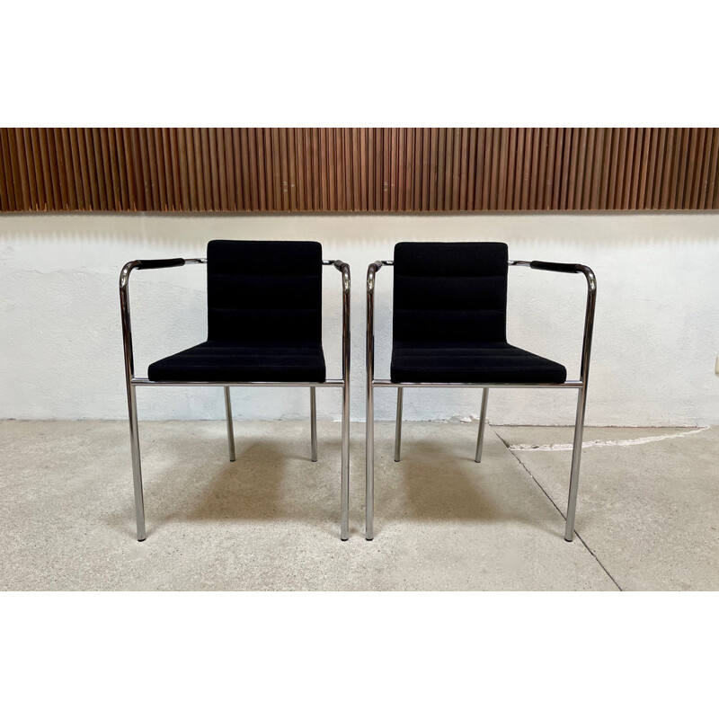 Pair of Swedish minimalist vintage steel tube "Cinema" armchairs by Gunilla Allard for Lammhults, 1990s