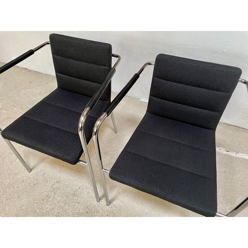 Pair of Swedish minimalist vintage steel tube "Cinema" armchairs by Gunilla Allard for Lammhults, 1990s