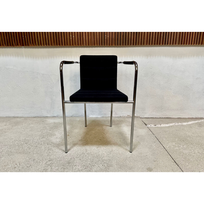 Pair of Swedish minimalist vintage steel tube "Cinema" armchairs by Gunilla Allard for Lammhults, 1990s