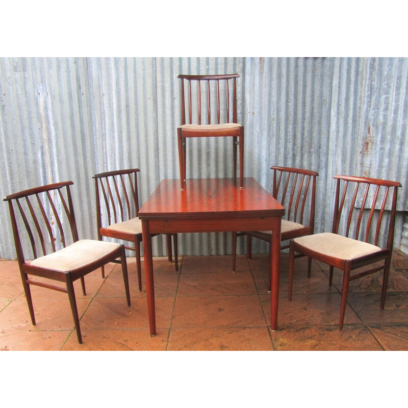 Set of 5 Vamo Soderborg chairs and rosewood table, Arne VODDER - 1960s