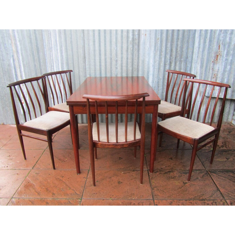 Set of 5 Vamo Soderborg chairs and rosewood table, Arne VODDER - 1960s
