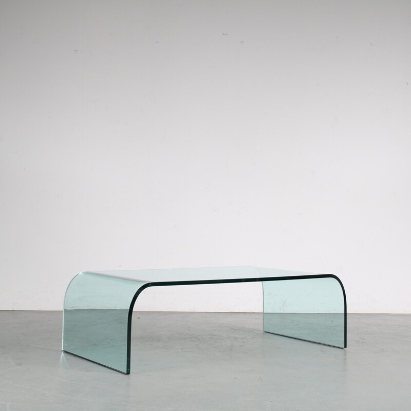 Vintage "Waterfall" glass coffee table by Angelo Cortesi for Fiam, Italy 1970s