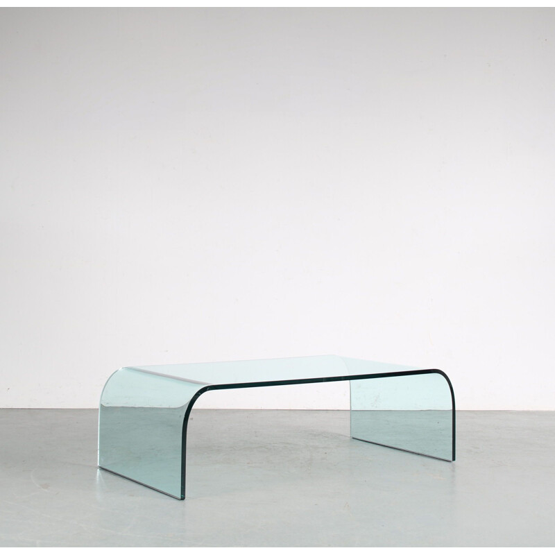 Vintage "Waterfall" glass coffee table by Angelo Cortesi for Fiam, Italy 1970s