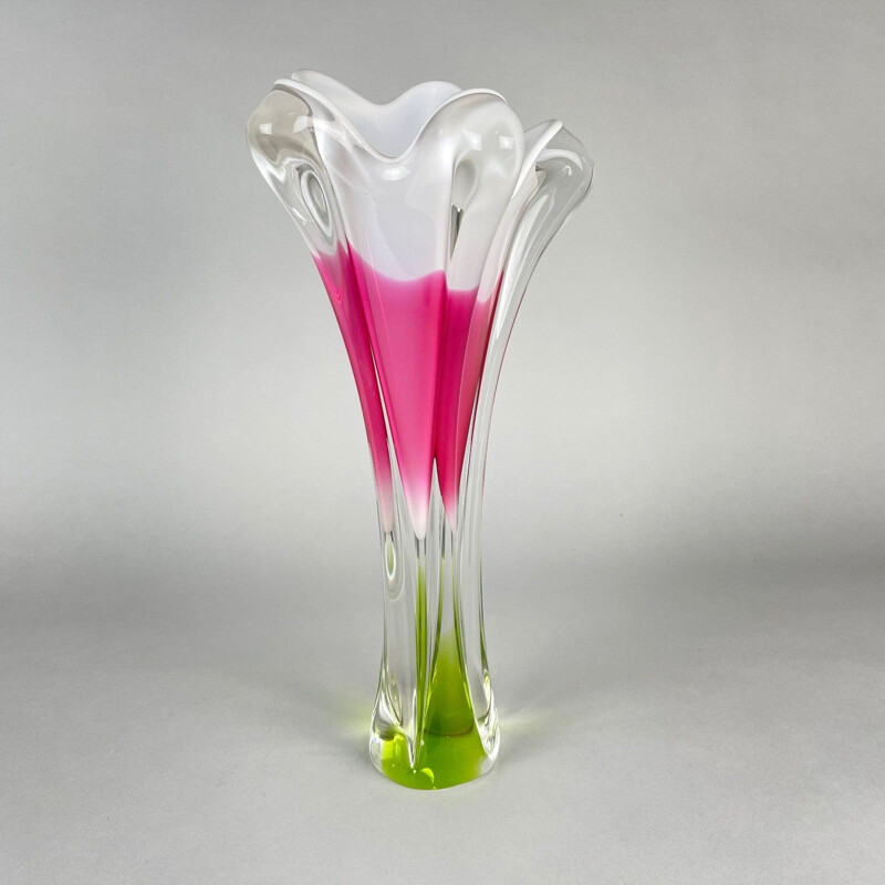 Vaso de vidro de arte vintage por Josef Hospodka para Chribska Glassworks, 1960