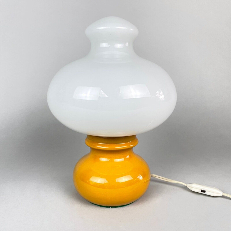 Vintage glazen en keramische tafellamp, Tsjechoslowakije 1960
