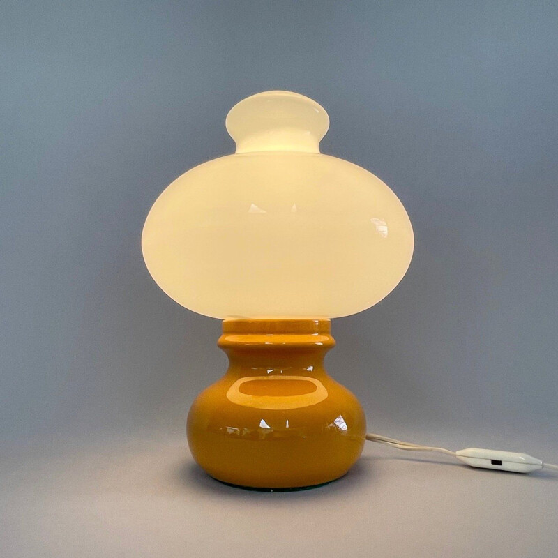 Lámpara de mesa vintage de cristal y cerámica, Checoslovaquia 1960