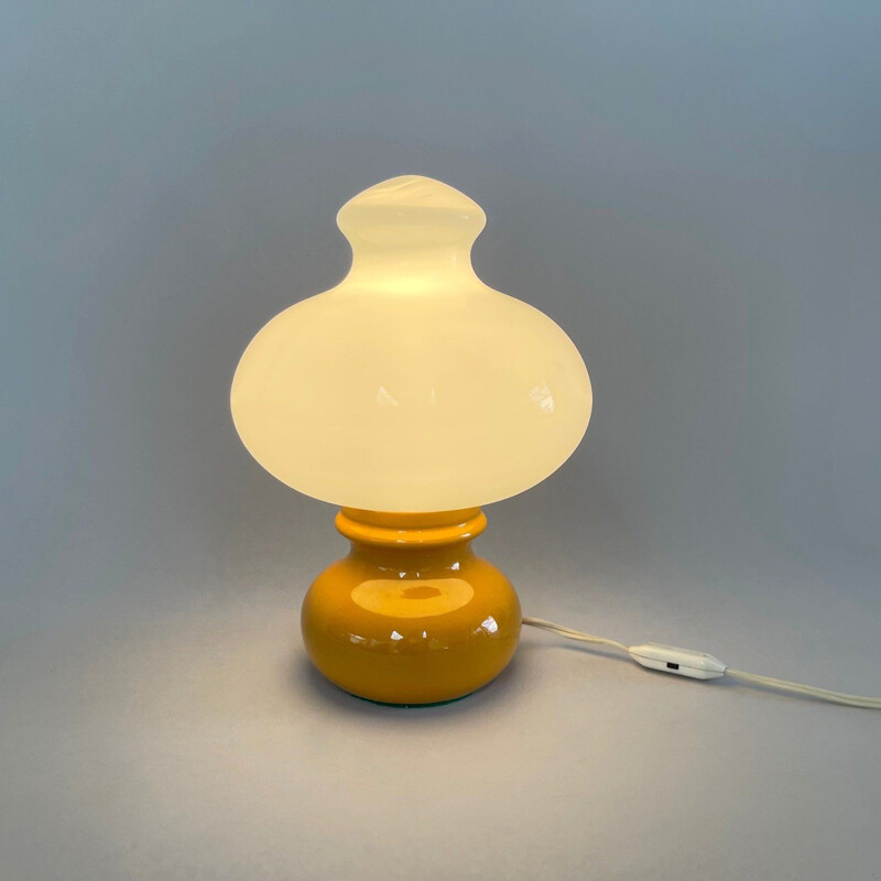 Lámpara de mesa vintage de cristal y cerámica, Checoslovaquia 1960
