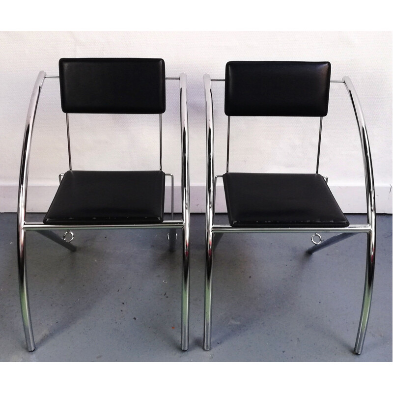 Pair of vintage chairs in leather and chromed aluminium