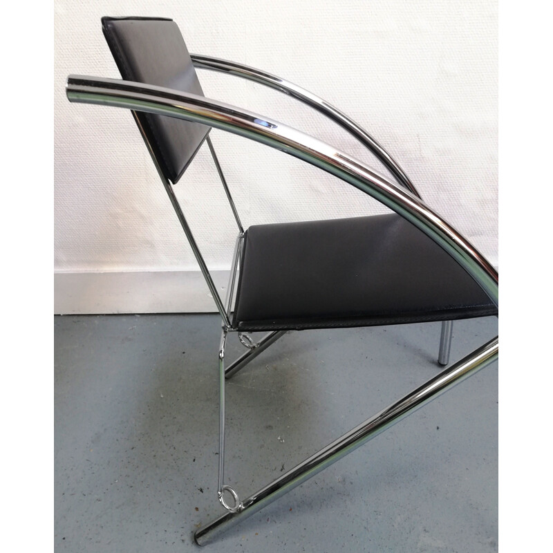 Pair of vintage chairs in leather and chromed aluminium