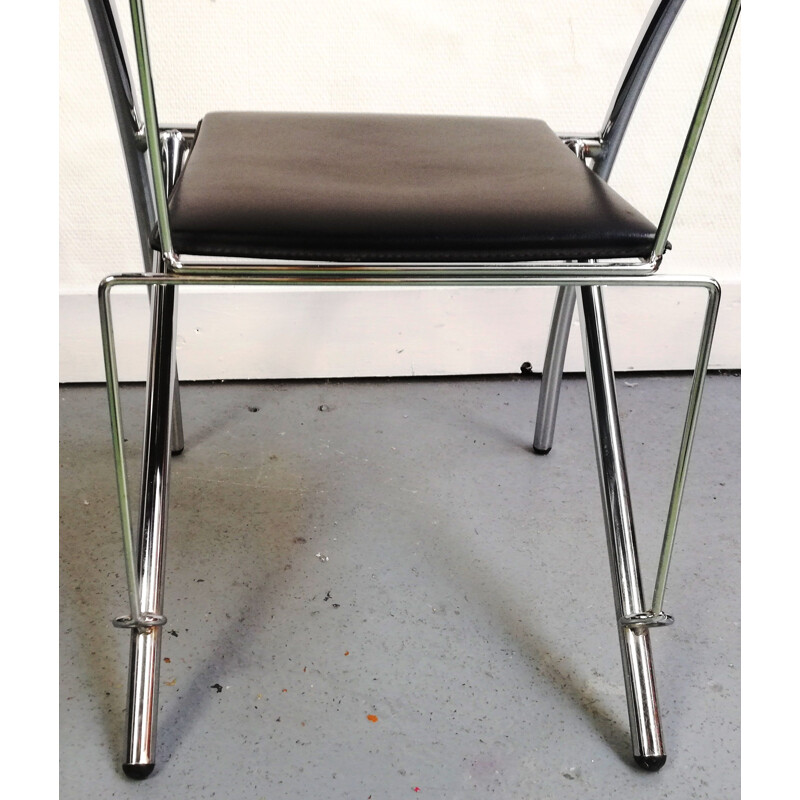 Pair of vintage chairs in leather and chromed aluminium