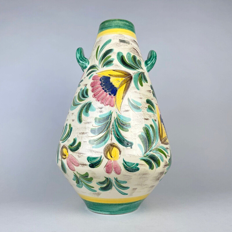 Mid century hand painted ceramic floor vase, Germany 1970s