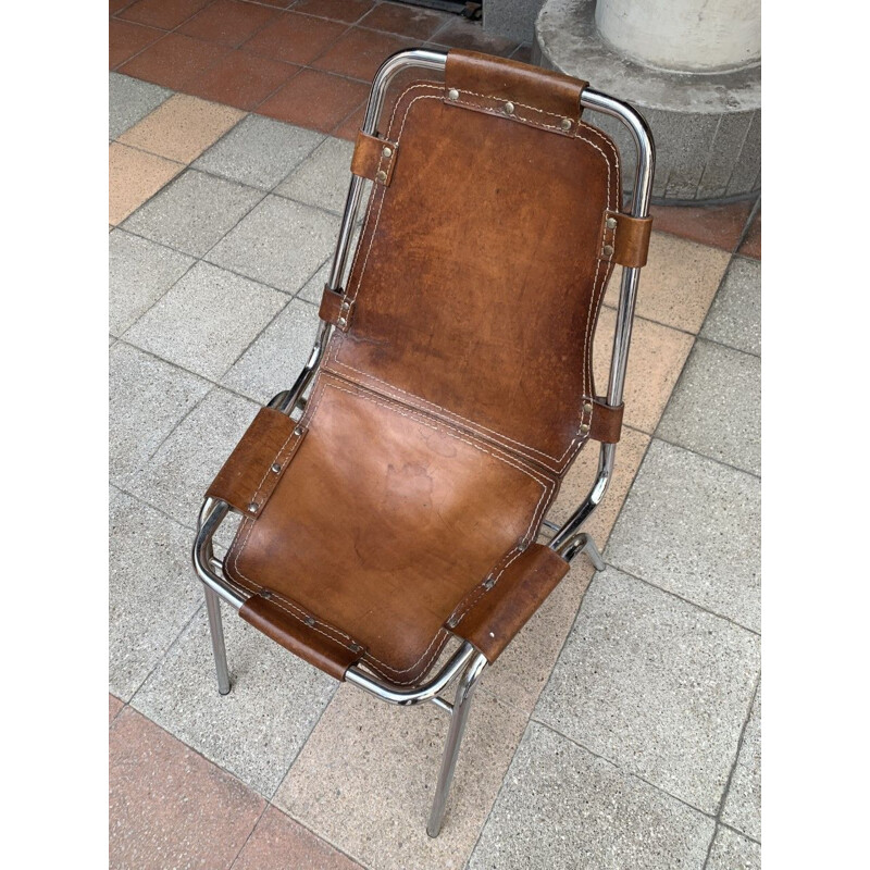 Set of 4 vintage Les Arcs chairs in cowhide and steel selected by Charlotte PERRIAND, 1960s