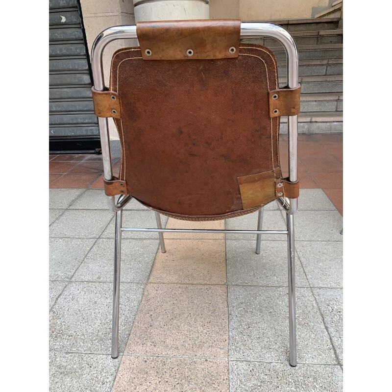 Set of 4 vintage Les Arcs chairs in cowhide and steel selected by Charlotte PERRIAND, 1960s