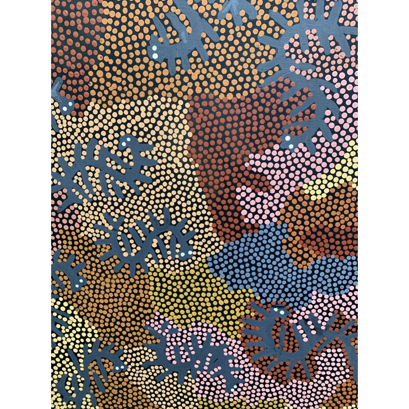 Vintage aboriginal painting "Kupatur Caterpillar" by Cassidy Tjapaltjarri, 1970