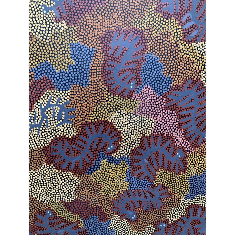 Peinture aborigène vintage "Kupatur Caterpillar" de Cassidy Tjapaltjarri, 1970