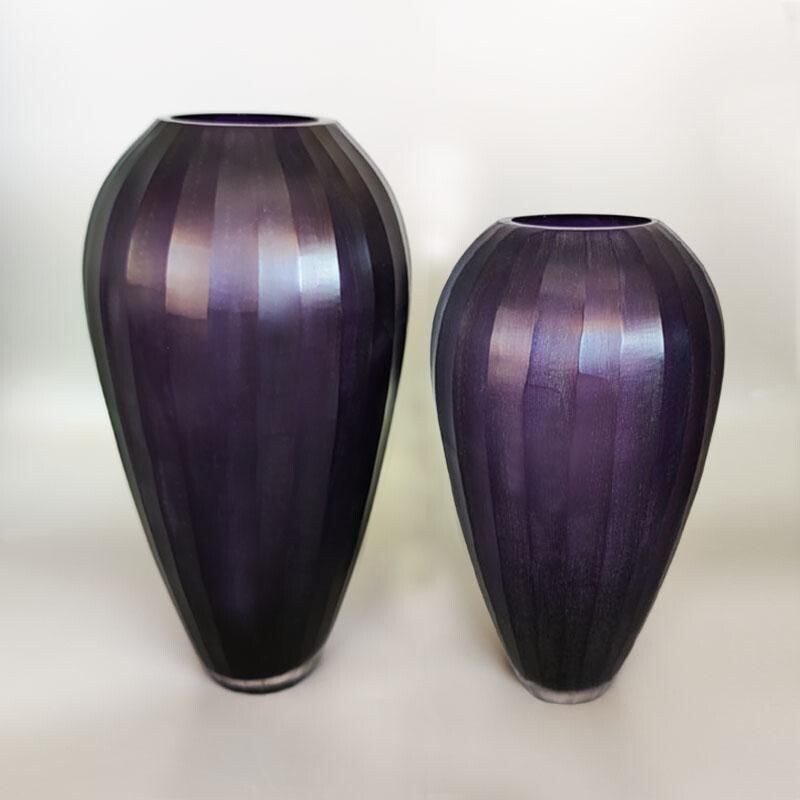 Paire de vases violets vintage en verre de Murano, Italie 1970