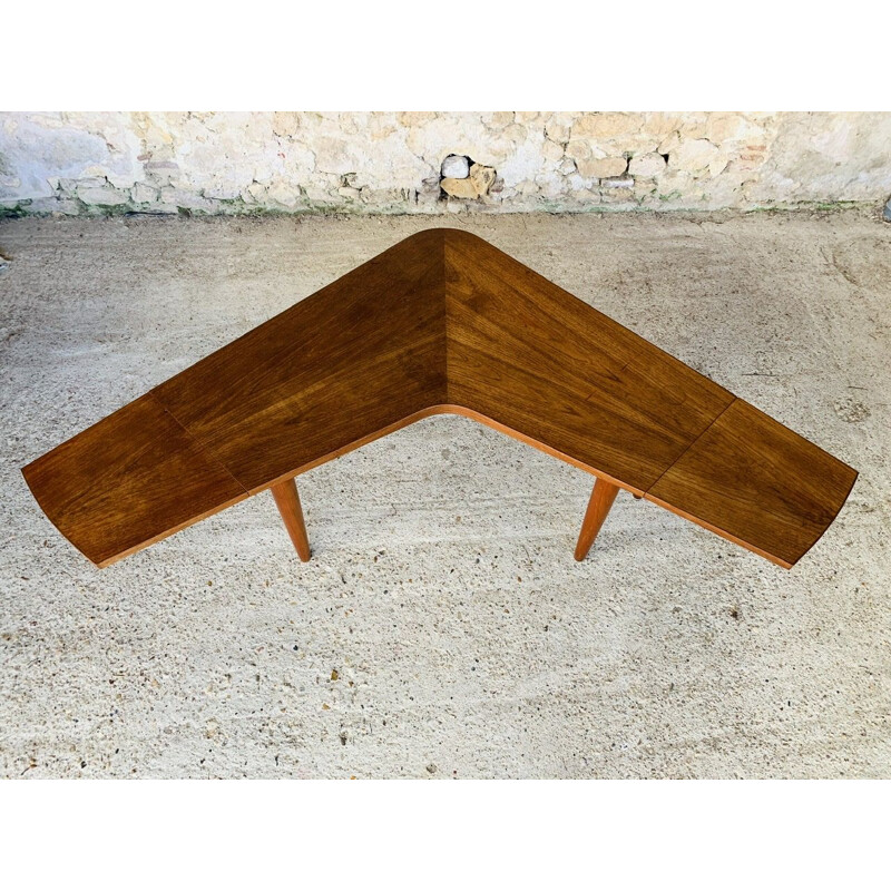 Mesa de centro boomerang vintage escandinava con hojas plegables de Samcom, 1960