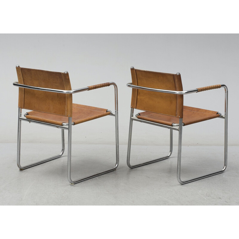 Pair of vintage chrome and leather Admiral armchairs by Karin Mobring for Ikea, Sweden 1970