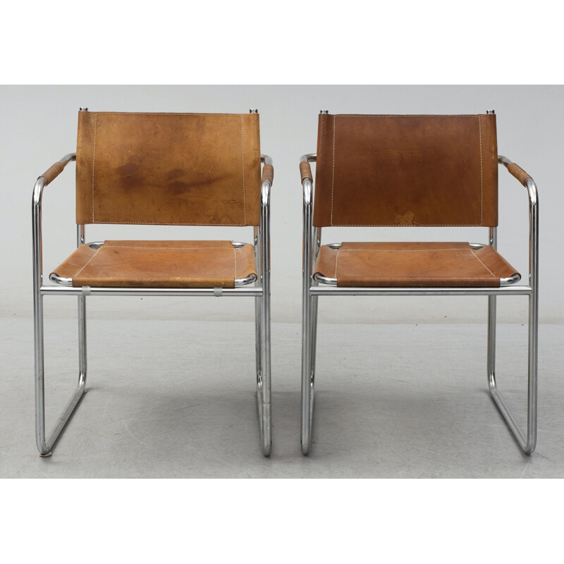 Pair of vintage chrome and leather Admiral armchairs by Karin Mobring for Ikea, Sweden 1970