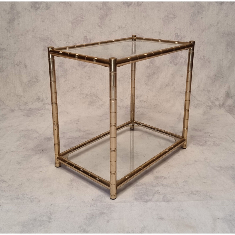 Pair of vintage glass and gilt brass side tables, 1980