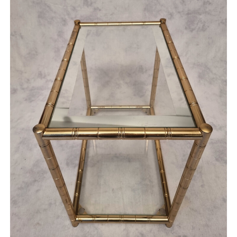 Pair of vintage glass and gilt brass side tables, 1980