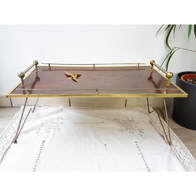 Vintage folding side table with 2 handles, 1968