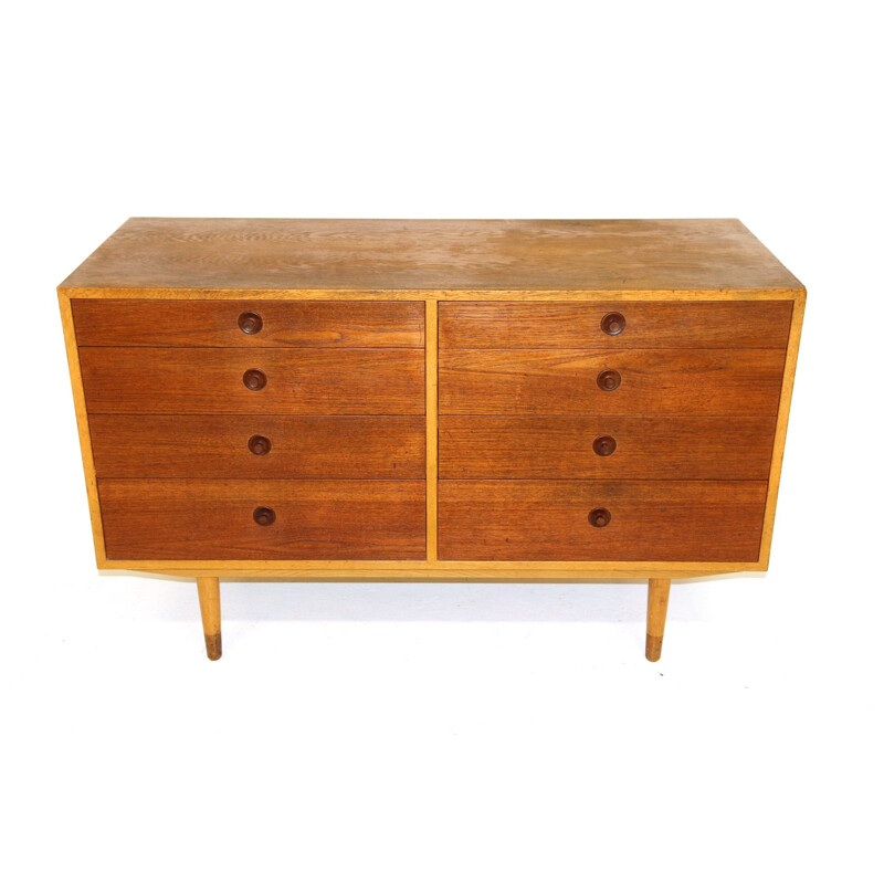 Vintage oakwood and teak chest of drawers, Denmark 1960