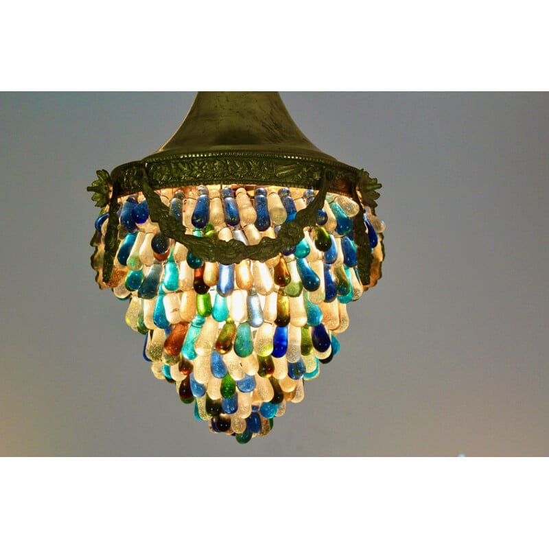 Neoclassical vintage Murano glass Acorn ceiling lamp, Italy 1950s