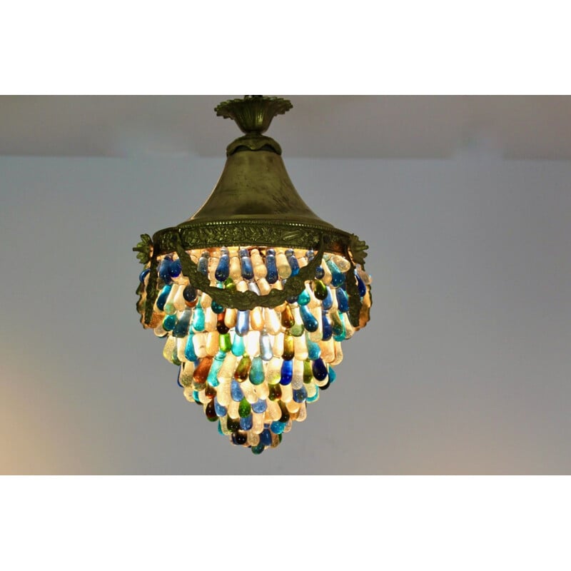 Neoclassical vintage Murano glass Acorn ceiling lamp, Italy 1950s