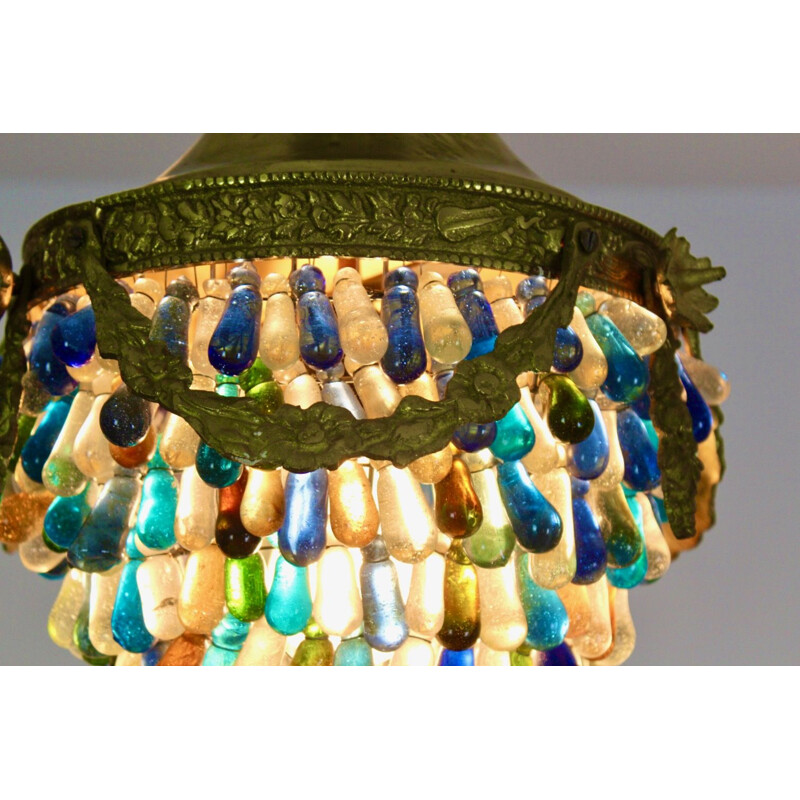 Neoclassical vintage Murano glass Acorn ceiling lamp, Italy 1950s