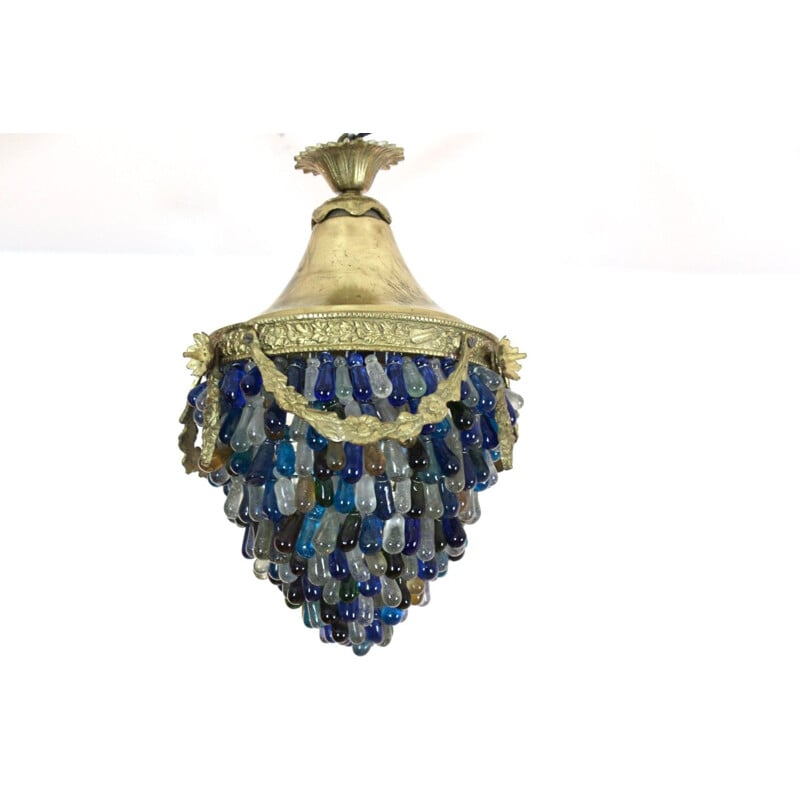 Neoclassical vintage Murano glass Acorn ceiling lamp, Italy 1950s