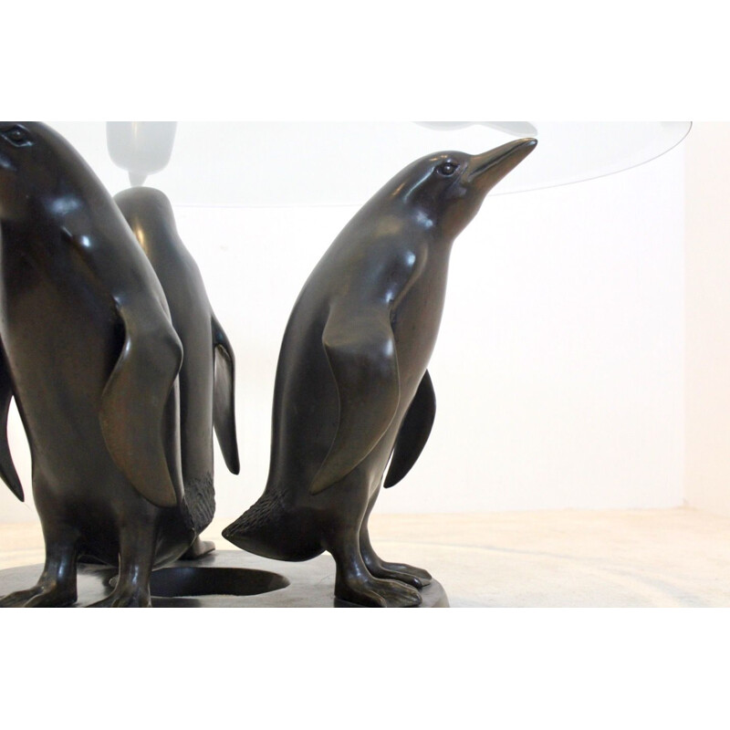 Mesa de centro vintage con pingüino de bronce de J. Daste