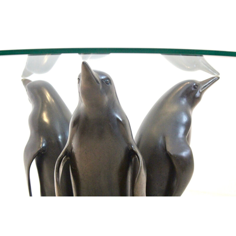 Vintage sculptural bronze penguin coffee table by J. Daste