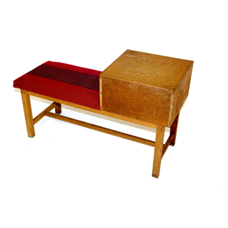 Vintage oakwood telephone bench, Sweden 1960