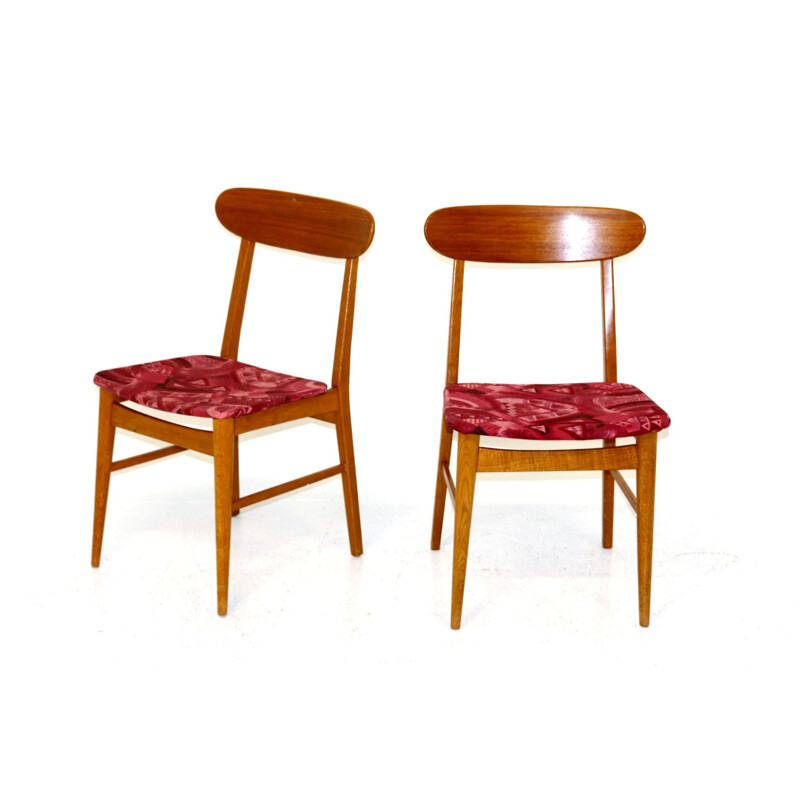 Pair of Scandinavian vintage chairs in oakwood and fabric, Sweden 1960