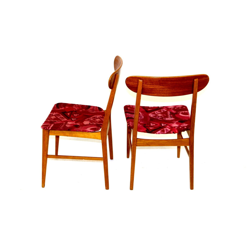 Pair of Scandinavian vintage chairs in oakwood and fabric, Sweden 1960