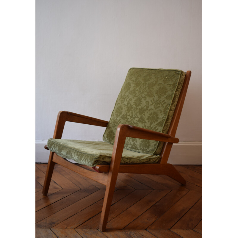 FS105 Airborne armchair in green fabric, Pierre GUARICHE - 1950s