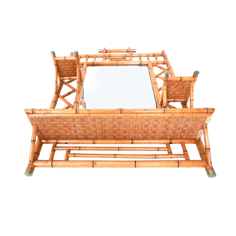 Vintage mirior in rattan and brass, 1970