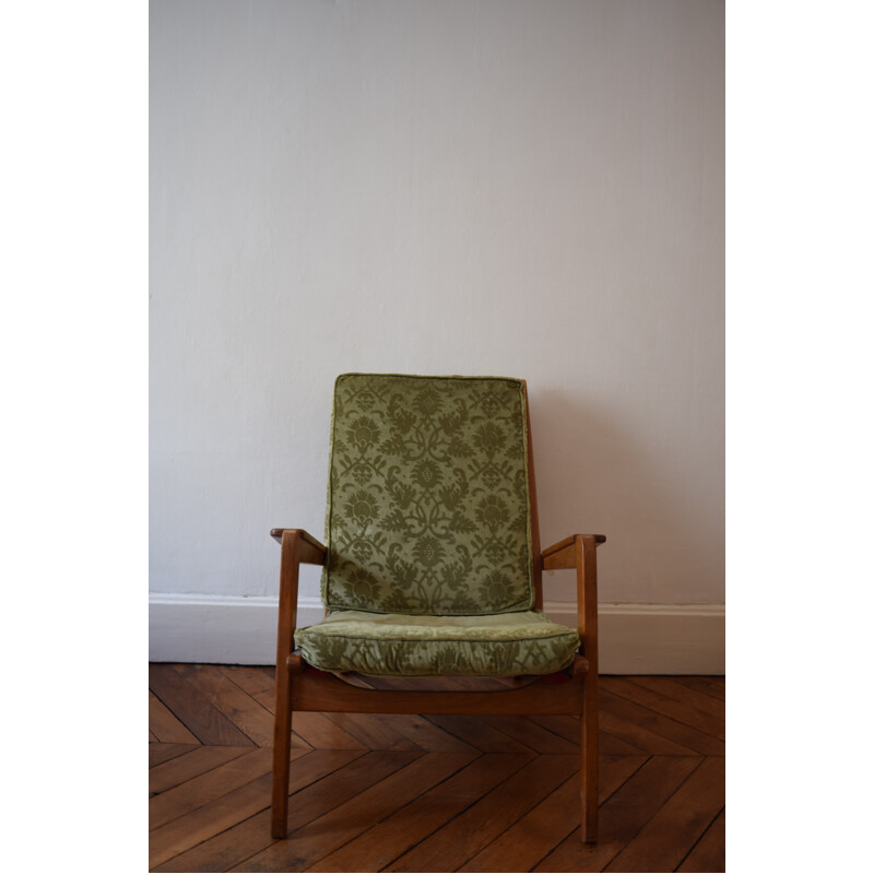 FS105 Airborne armchair in green fabric, Pierre GUARICHE - 1950s