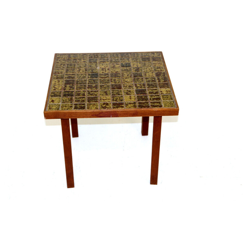 Vintage mosaic and teak side table, Sweden 1960