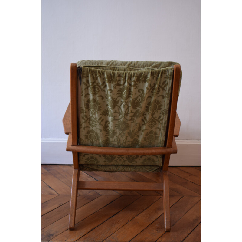 FS105 Airborne armchair in green fabric, Pierre GUARICHE - 1950s