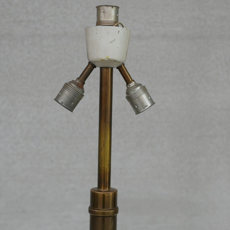 Vintage-Stehlampe aus Holz und Messing, Frankreich 1950
