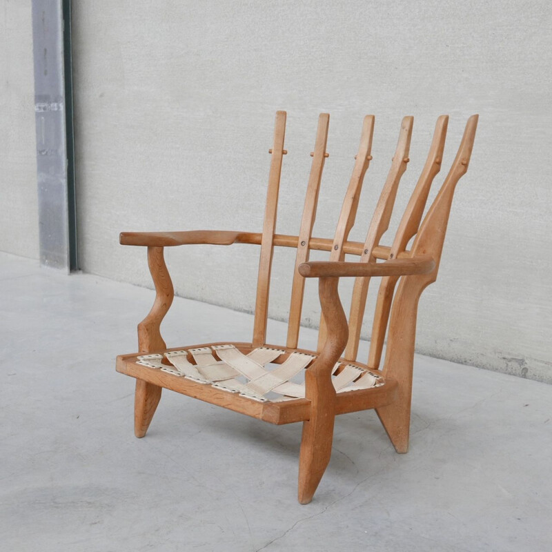 Mid-century French repos solid oakwood armchair by Guillerme et Chambron, 1960s