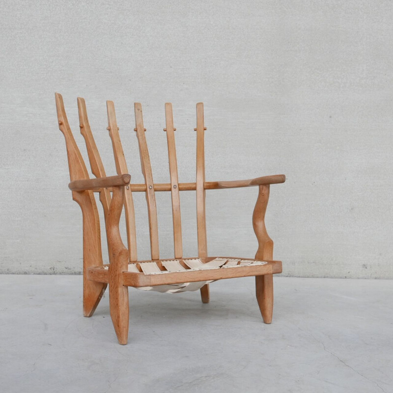 Mid-century French repos solid oakwood armchair by Guillerme et Chambron, 1960s