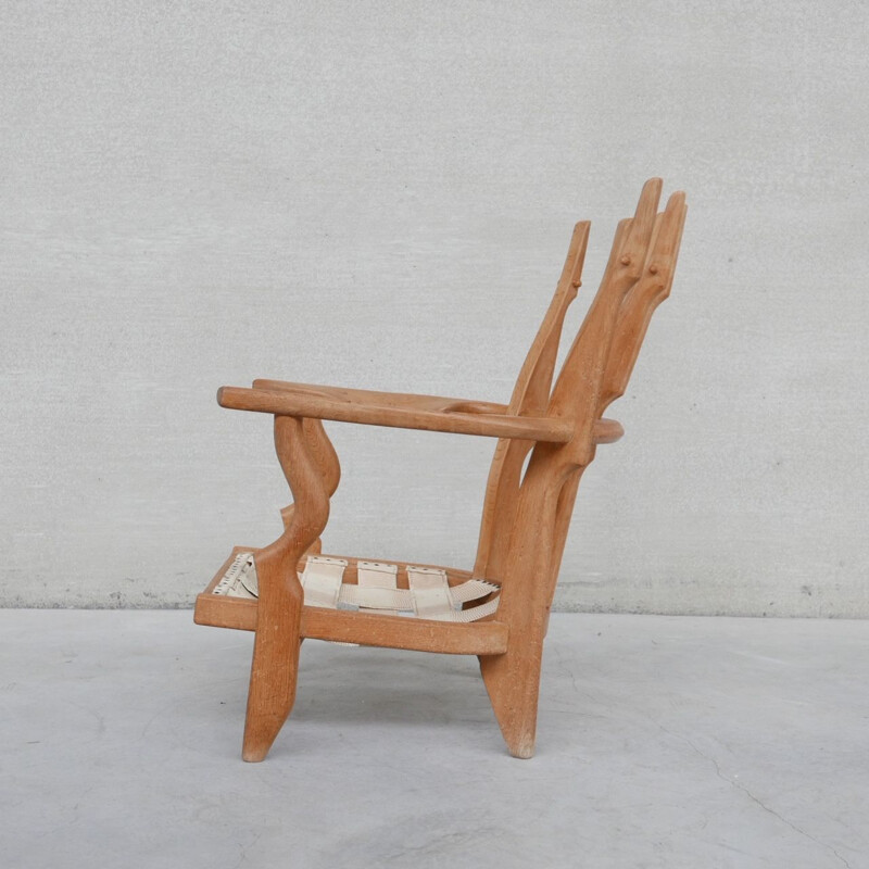 Mid-century French repos solid oakwood armchair by Guillerme et Chambron, 1960s