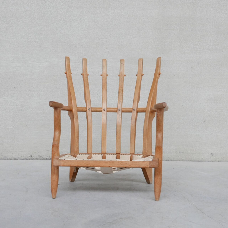 Mid-century French repos solid oakwood armchair by Guillerme et Chambron, 1960s
