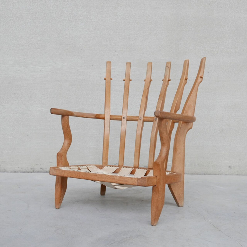 Mid-century French repos solid oakwood armchair by Guillerme et Chambron, 1960s